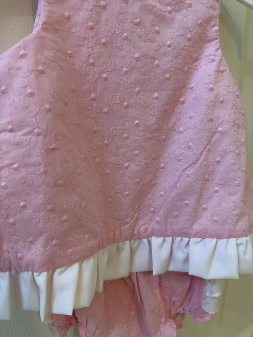 Ruffle Butts Pink Textured Dress with White Ruffle Hem & Matching Bloomers